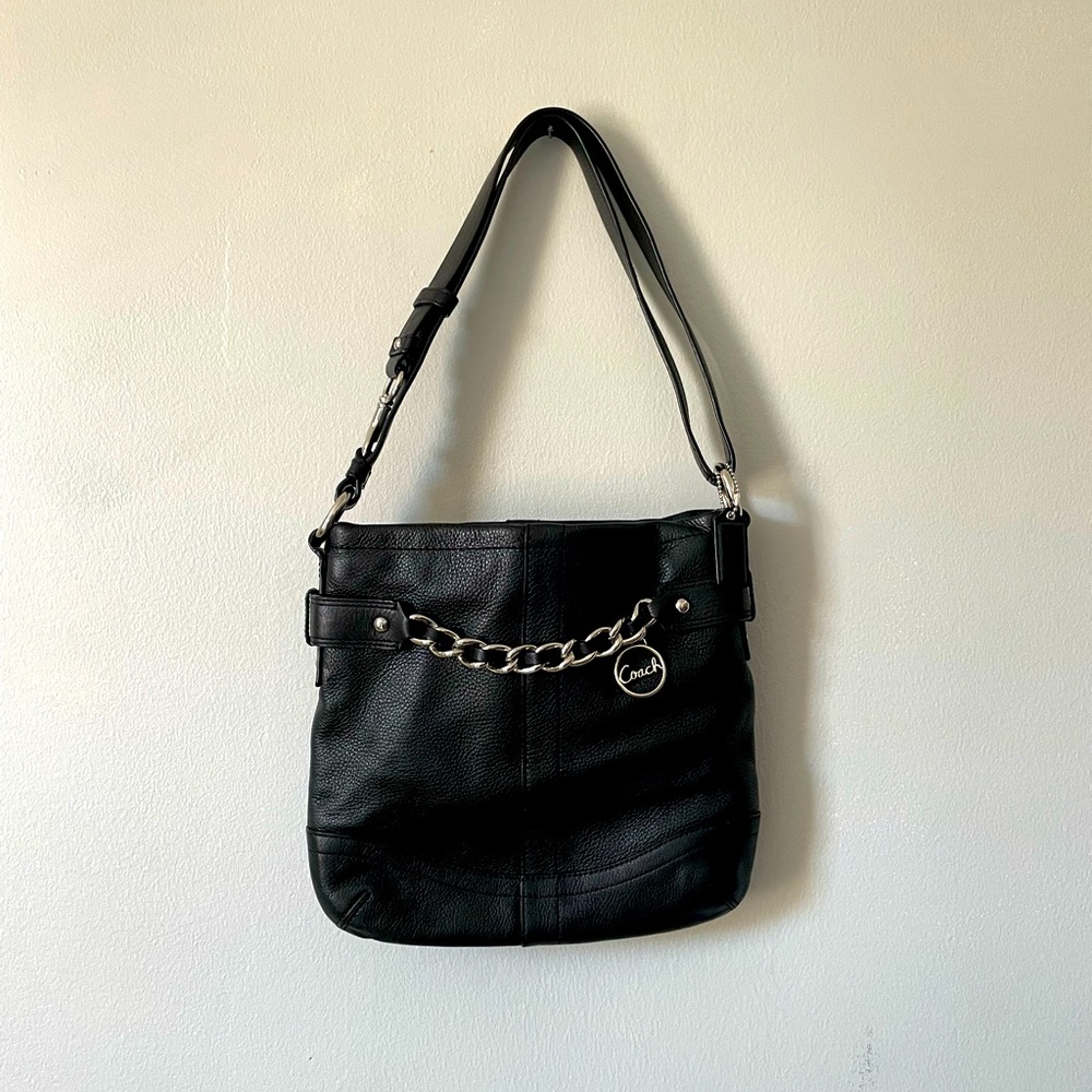 Coach Leather Crossbody Bag - Black with Silver Hardware - Style F19722